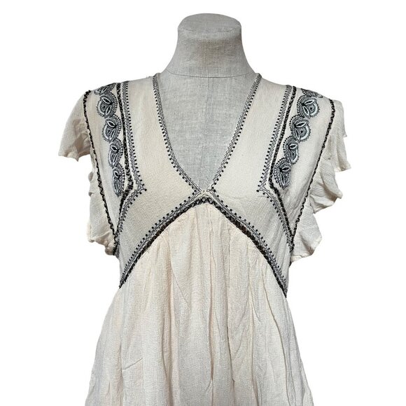 Free People Falling Water Tunic Embroidered Flutter Sleeve Cream Bohemian Relaxe - Picture 4 of 11